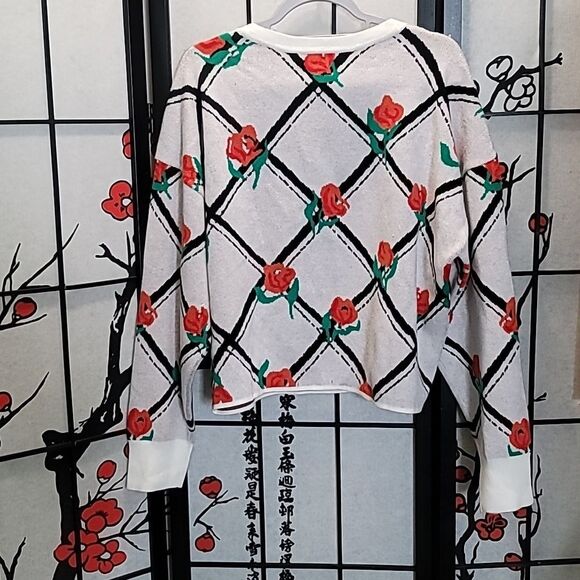 Anthropologie Maeve Crewneck Trellis Rose Floral Pullover Sweater Size Large - Picture 8 of 11
